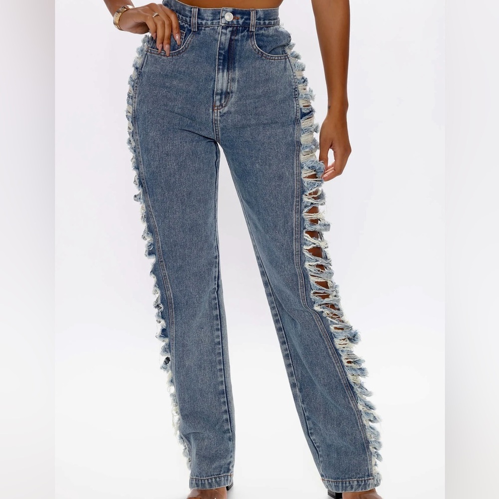 Rehab Blue Frayed Side Women Jeans